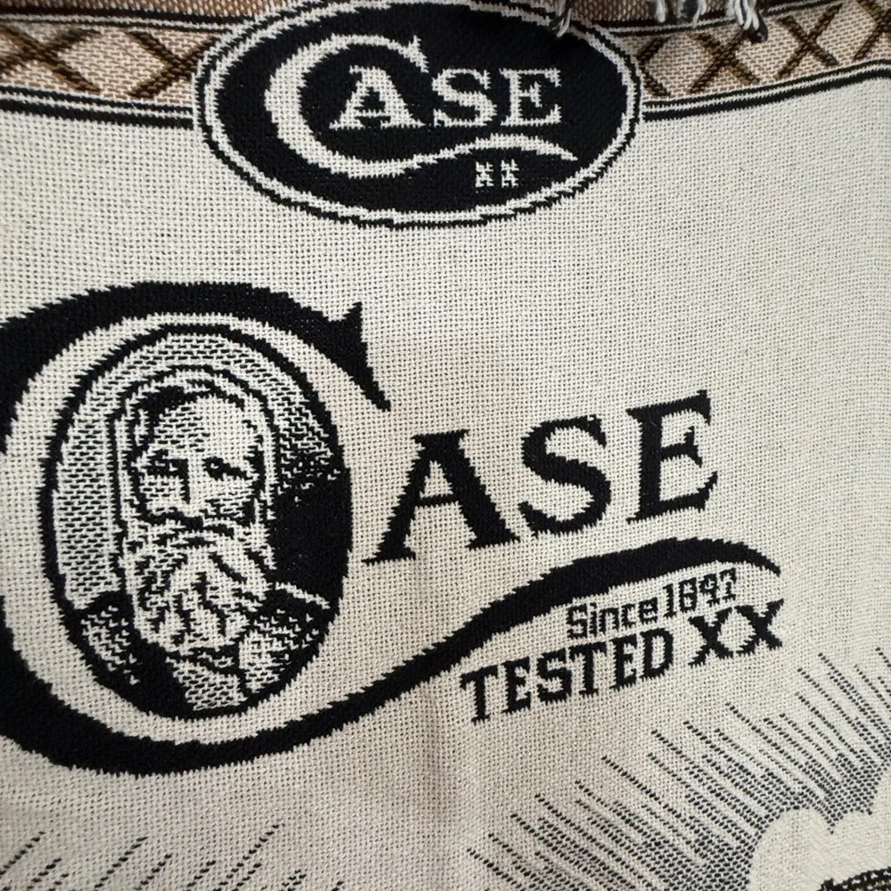Vintage W.R. Case & Sons Cutlery Co. Woven Tapestry Throw Blanket Souvenir 48x60